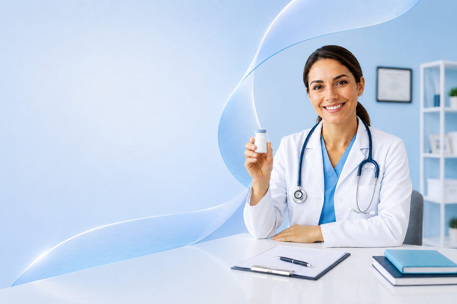 Profesional de la salud con un envase farmacéutico